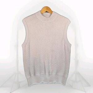 Rachel Zoe Faux Fur Sweater Vest Womens Sz Lg Blush Pink Classic Mock Neck Fuzzy